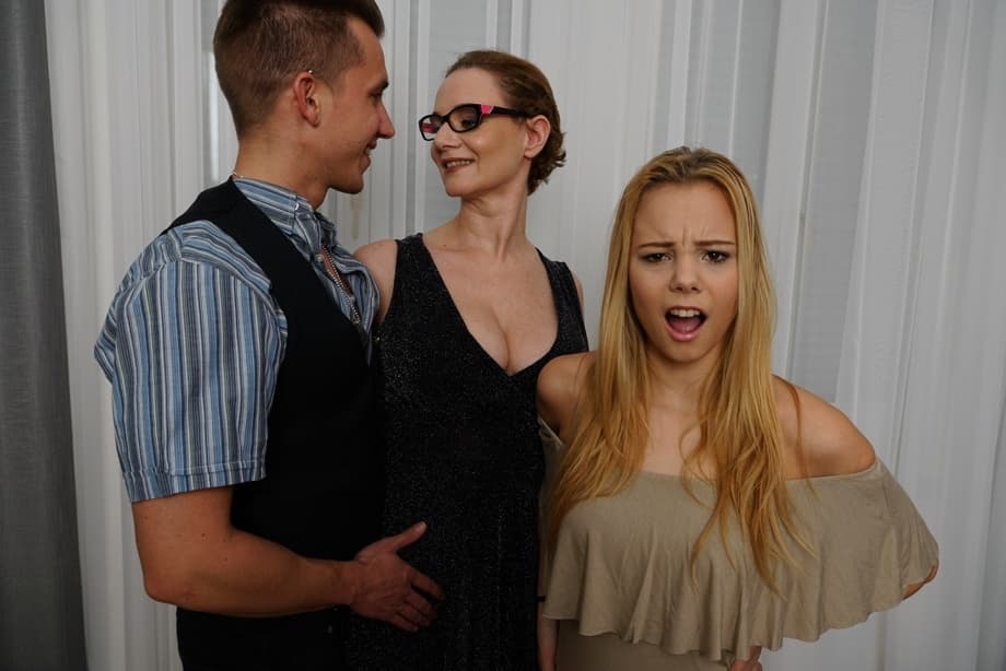 Horny lady and her stepdaughter indulge in a hardcore threesome
