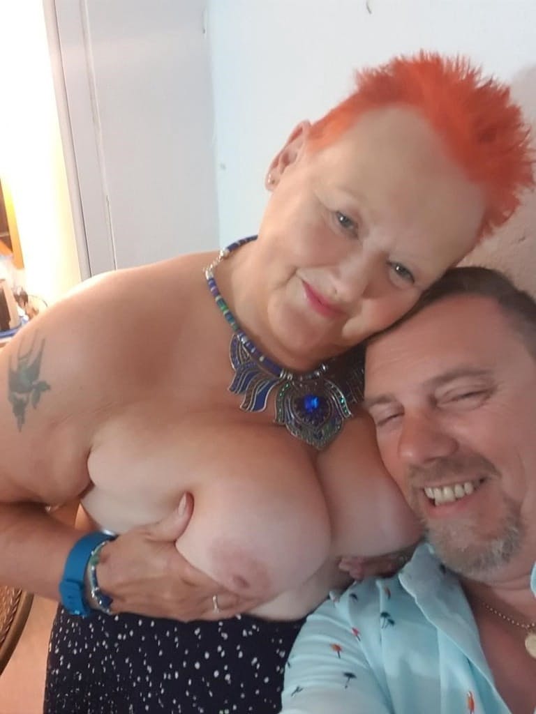 Old SSBBW Val Gasmic dyes her hair red before exposing herself on the beach