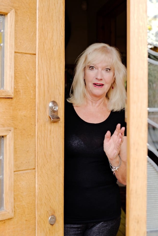 Blonde granny Veronique strips to her bra and underwear while home alone