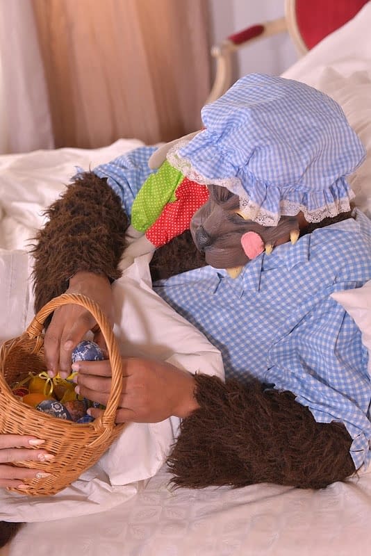 Blonde chick gets banged by the Big Bad Wolf in a Red Riding Hood outfit