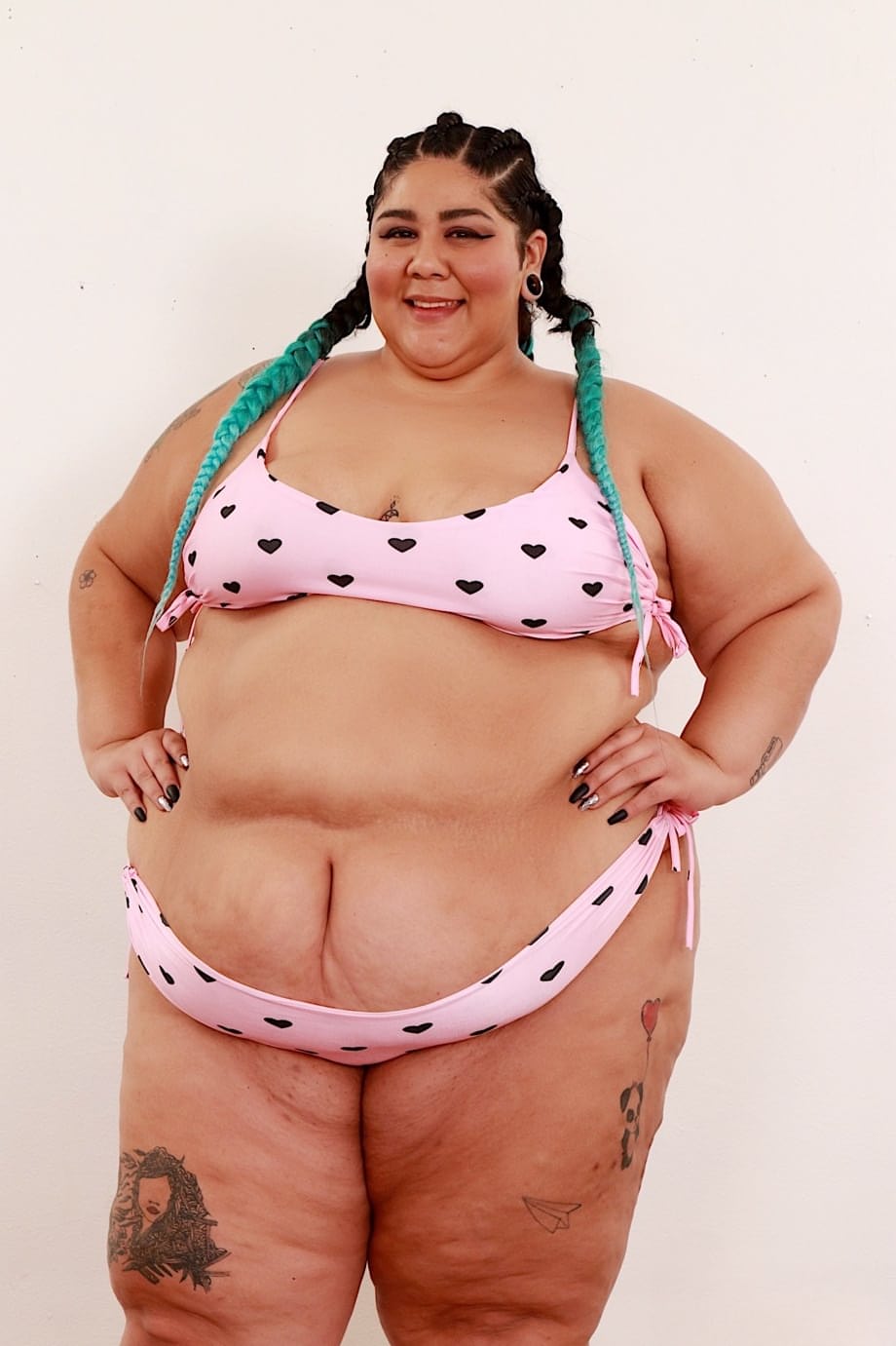 SSBBW Crystal Blue removes a bra and panty set to pose naked in shoes