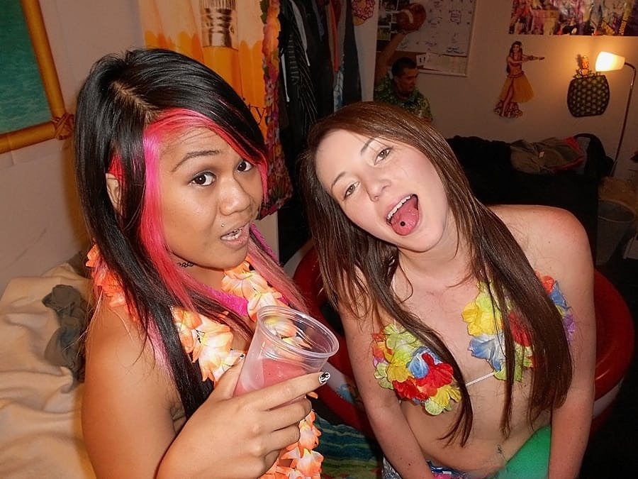 Hot Amberr's coed graduation party turns into massive drunk orgy