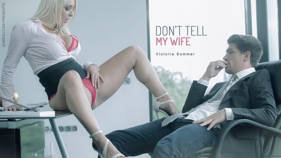 Blonde secretary Victoria Summers seducing office sex in long black skirt