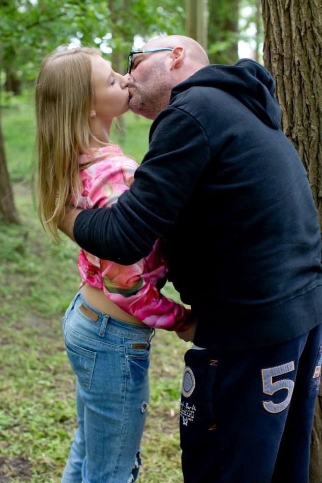 Blonde teen and her sugar daddy get together for sex down by the pond