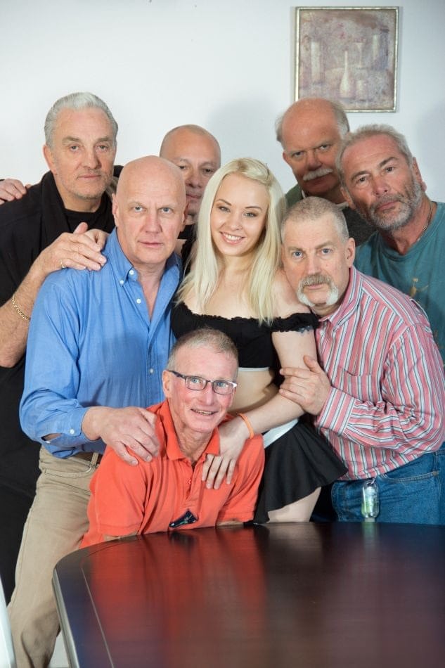 Young blonde maid Lolita Taylor gets gangbanged by horny grandfathers