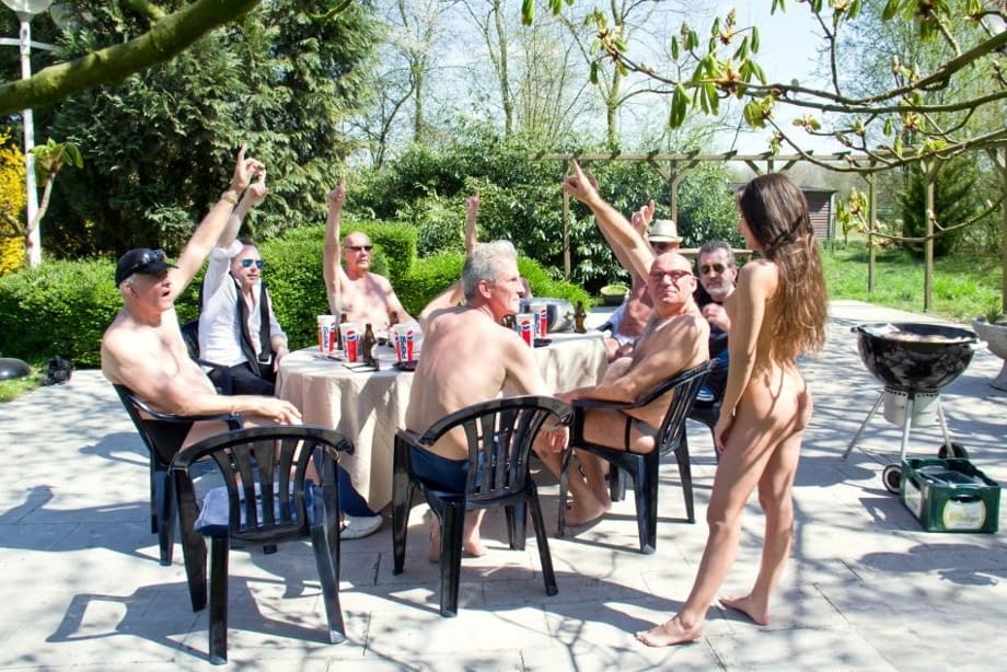 Sweet teen girl brings her fantasy of being gangbanged by old men to life
