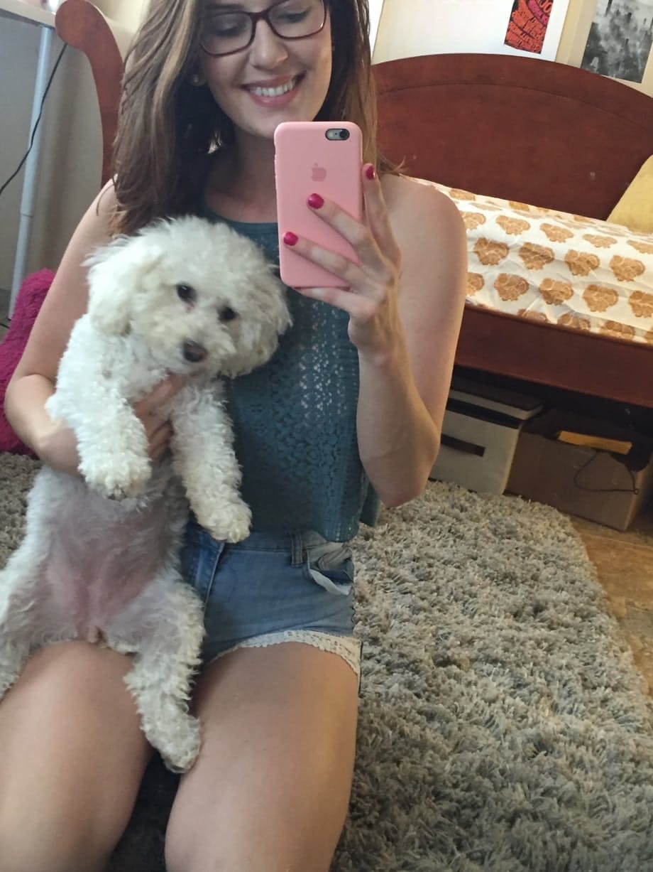 Nerdy chick Amber Hahn snaps off selfies while flashing her nude body parts