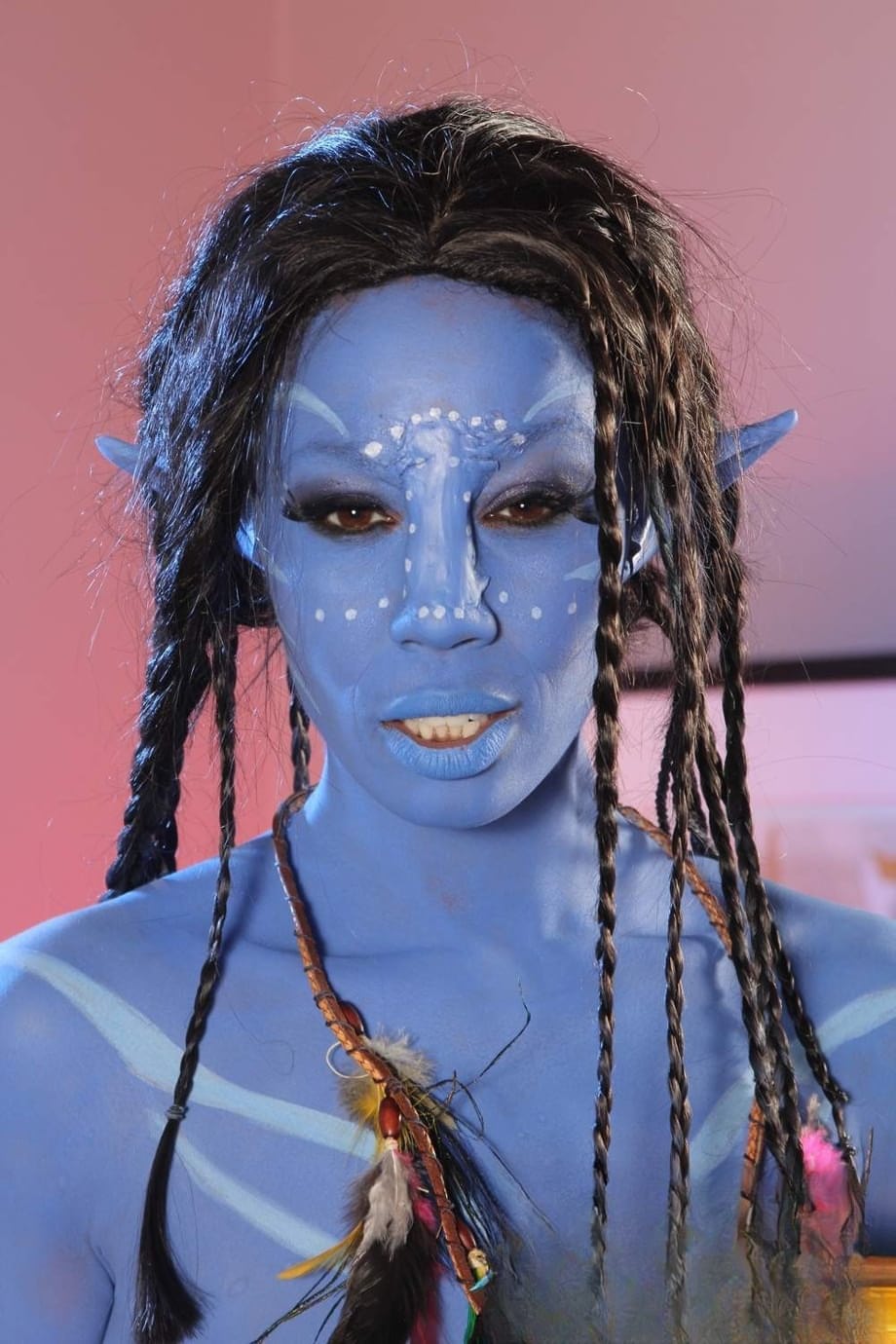 Cosplay beauty Misty Stone takes cock in nothing but blue body paint