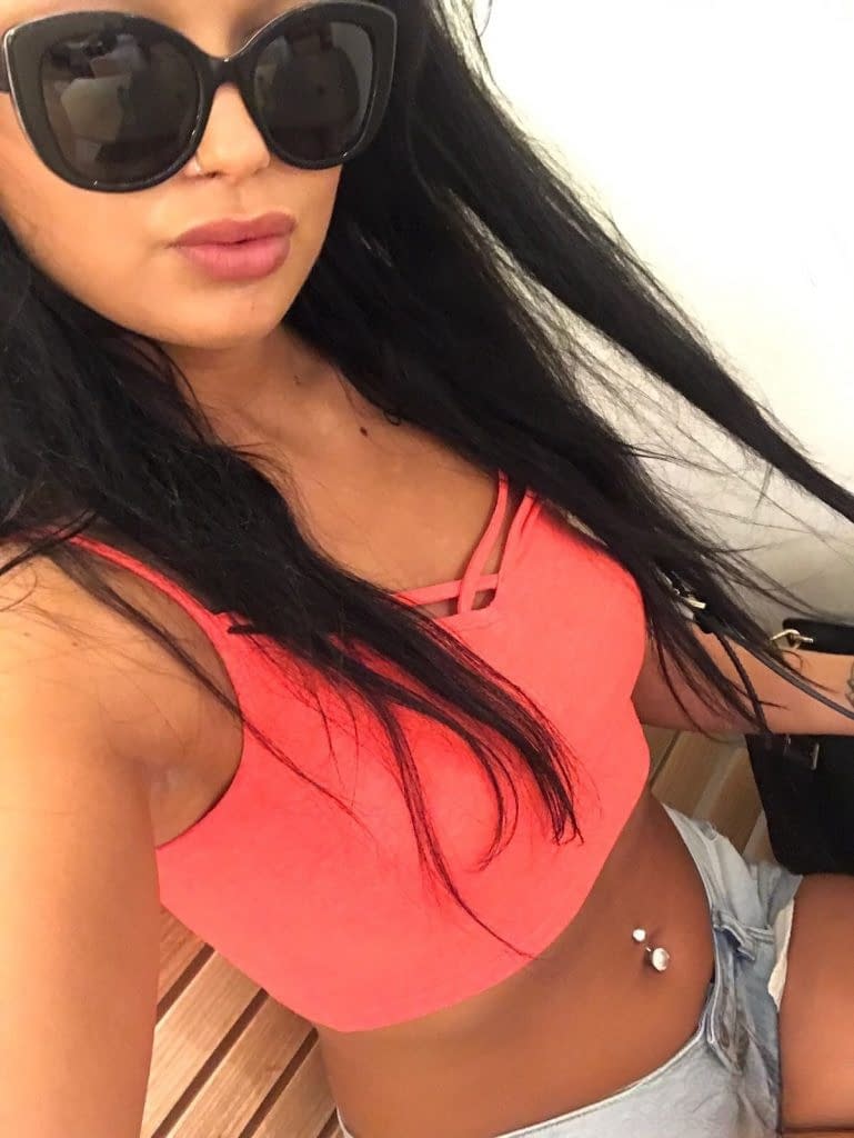 Slutty brunette Daphne Klyde takes self shot of her naked hot ass & micro tits