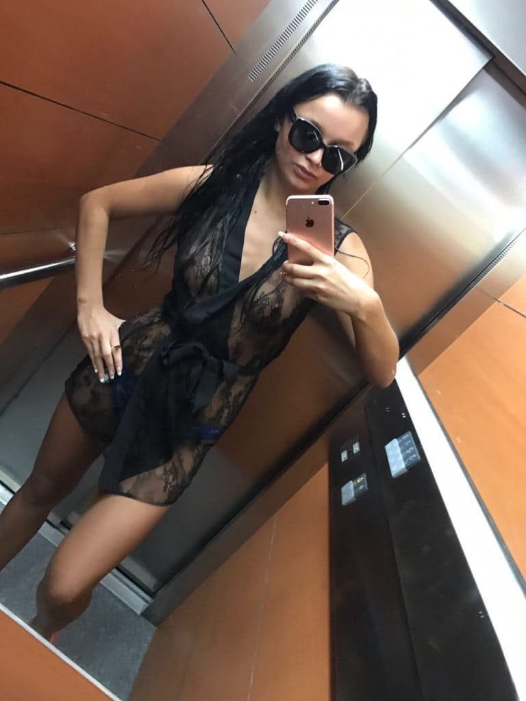 Slutty brunette Daphne Klyde takes self shot of her naked hot ass & micro tits