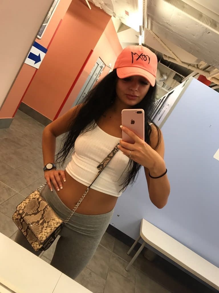 Slutty brunette Daphne Klyde takes self shot of her naked hot ass & micro tits
