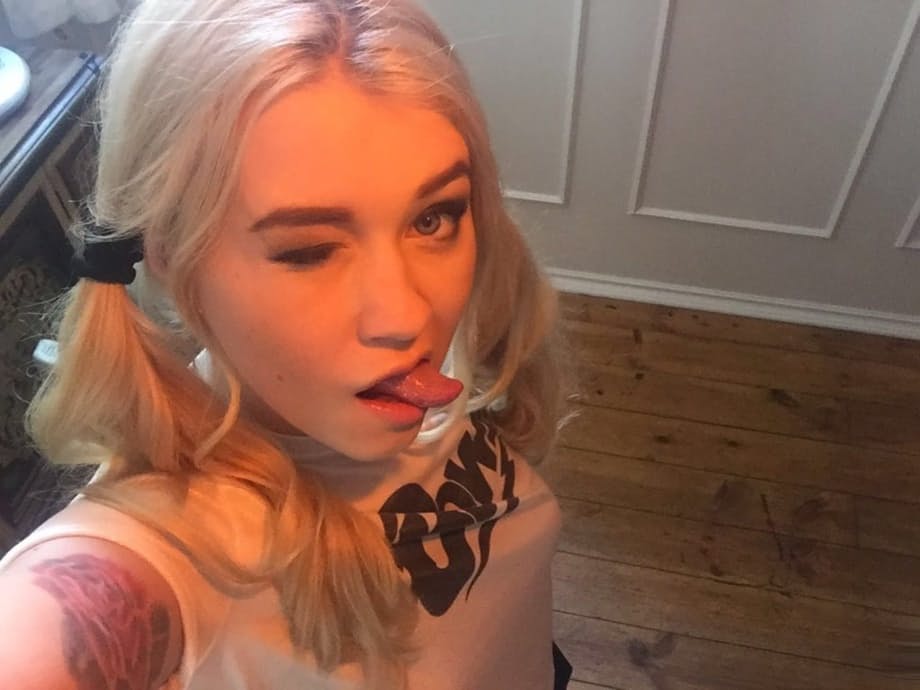 Beautiful blonde slut Misha Cross takes a selfie fully clothed and stark naked