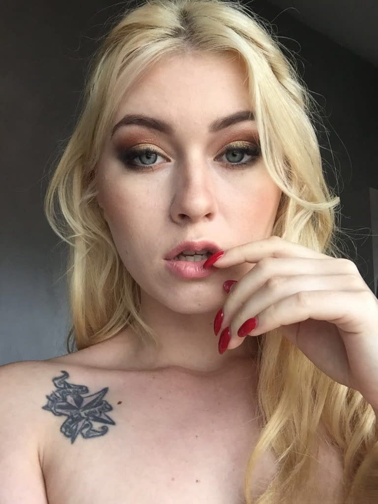 Beautiful blonde slut Misha Cross takes a selfie fully clothed and stark naked