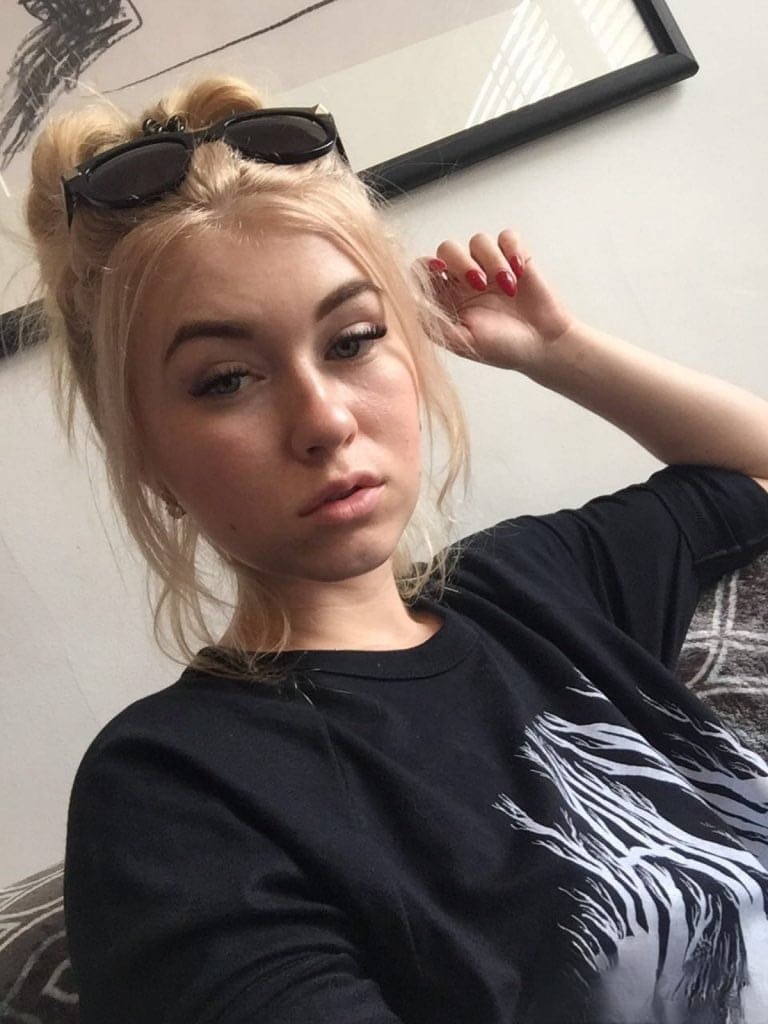 Beautiful blonde slut Misha Cross takes a selfie fully clothed and stark naked