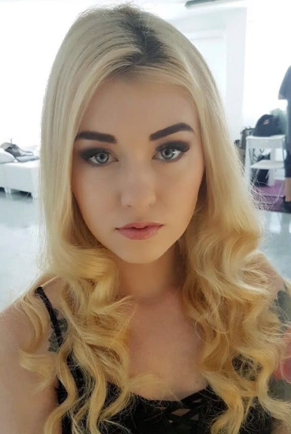 Beautiful blonde slut Misha Cross takes a selfie fully clothed and stark naked