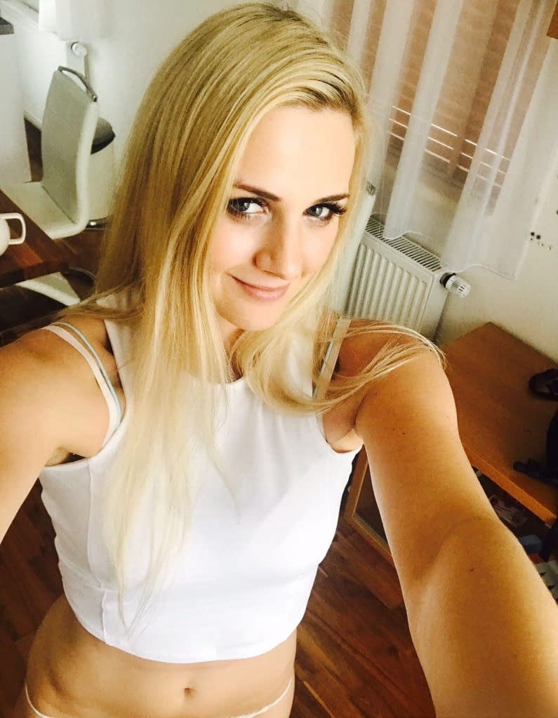Blonde girl from Czechoslovakia Zdenka takes non nude self shots