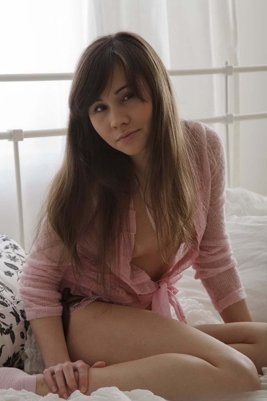Young white girls gets fucked in the ass on her bed in white socks