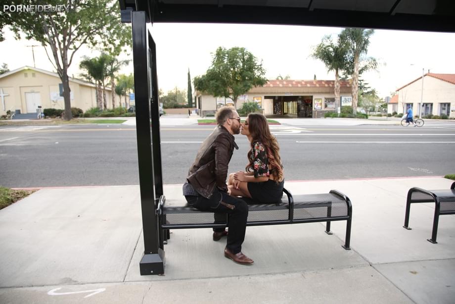 Ryan Madison and August Ames get frisky in public before fucking back at home