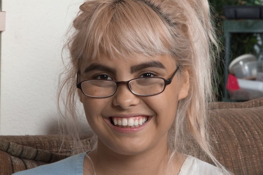 Nerdy teen girl Candy Wallace exposes her unshaven body for the first time