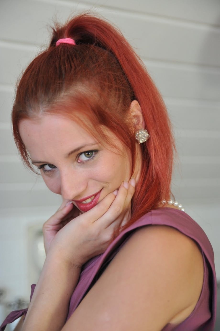 Beautiful redhead Ariel flashes panty upskirt at the sink & soaps her hot ass