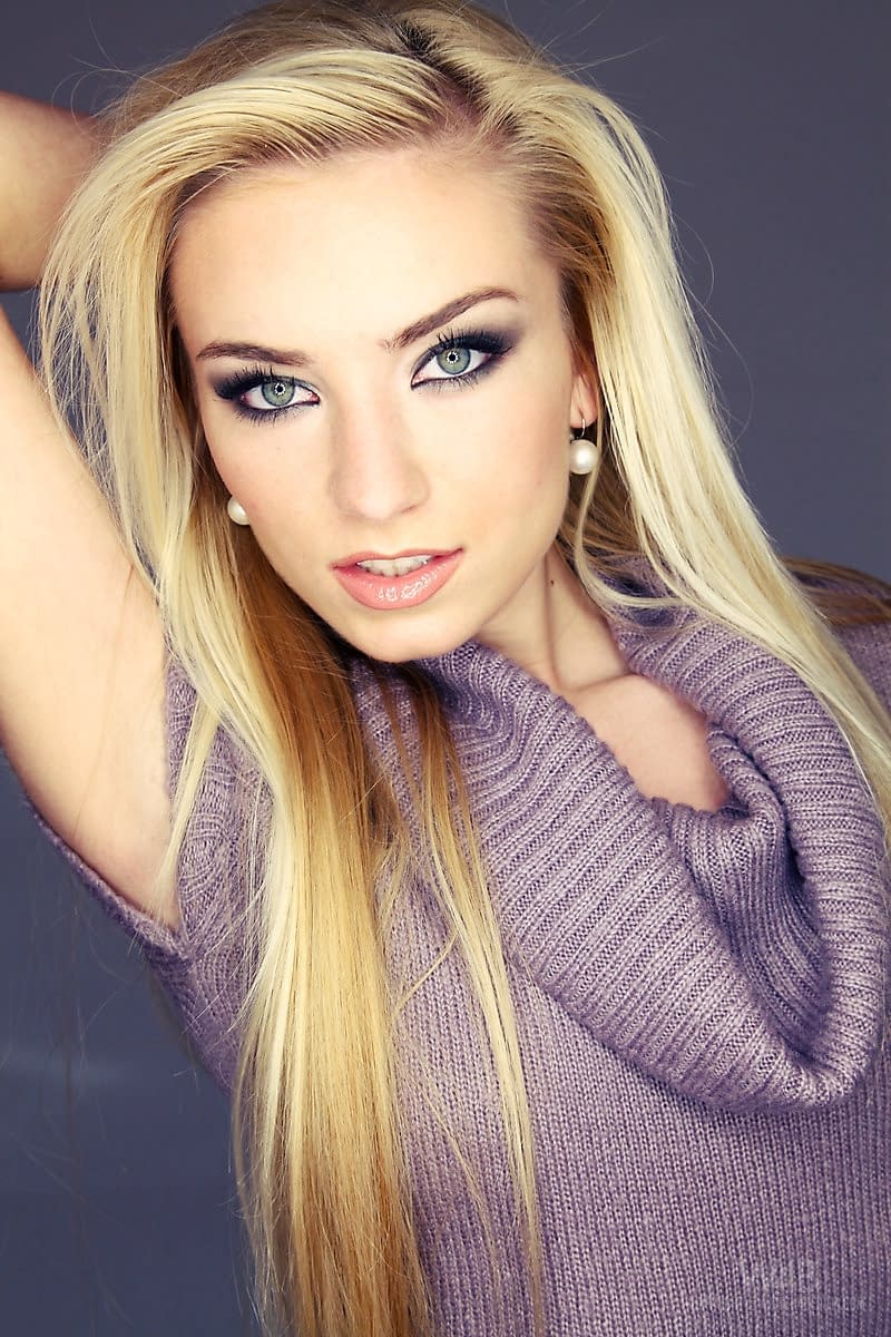 Beautiful blonde skinny girl Diana strips sexy dress to and stretches naked