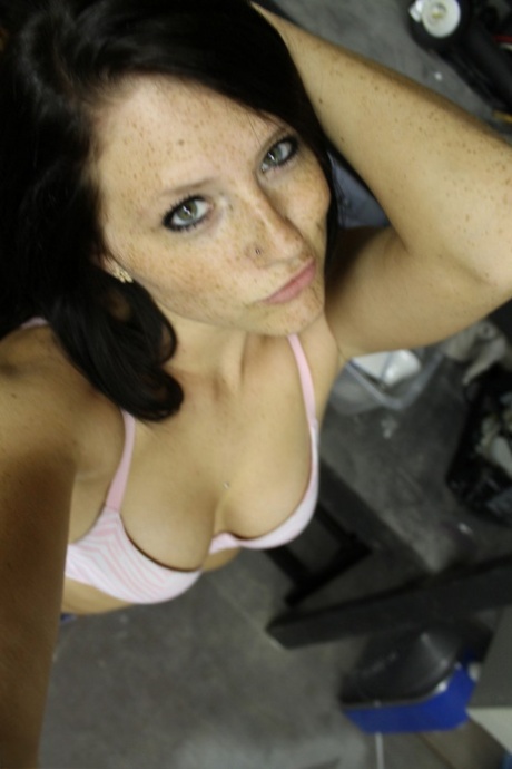 Amateur brunette Freckles takes some hot selfies of her perfect breasts