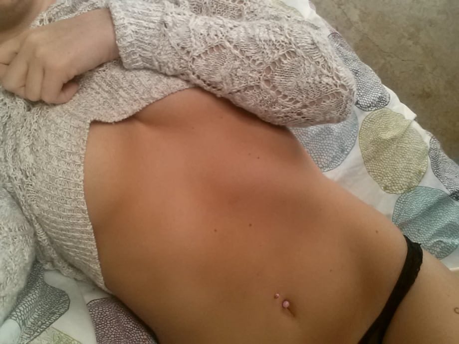 Self shot of brunette amateur Freckles showing cameltoe in sheer panties