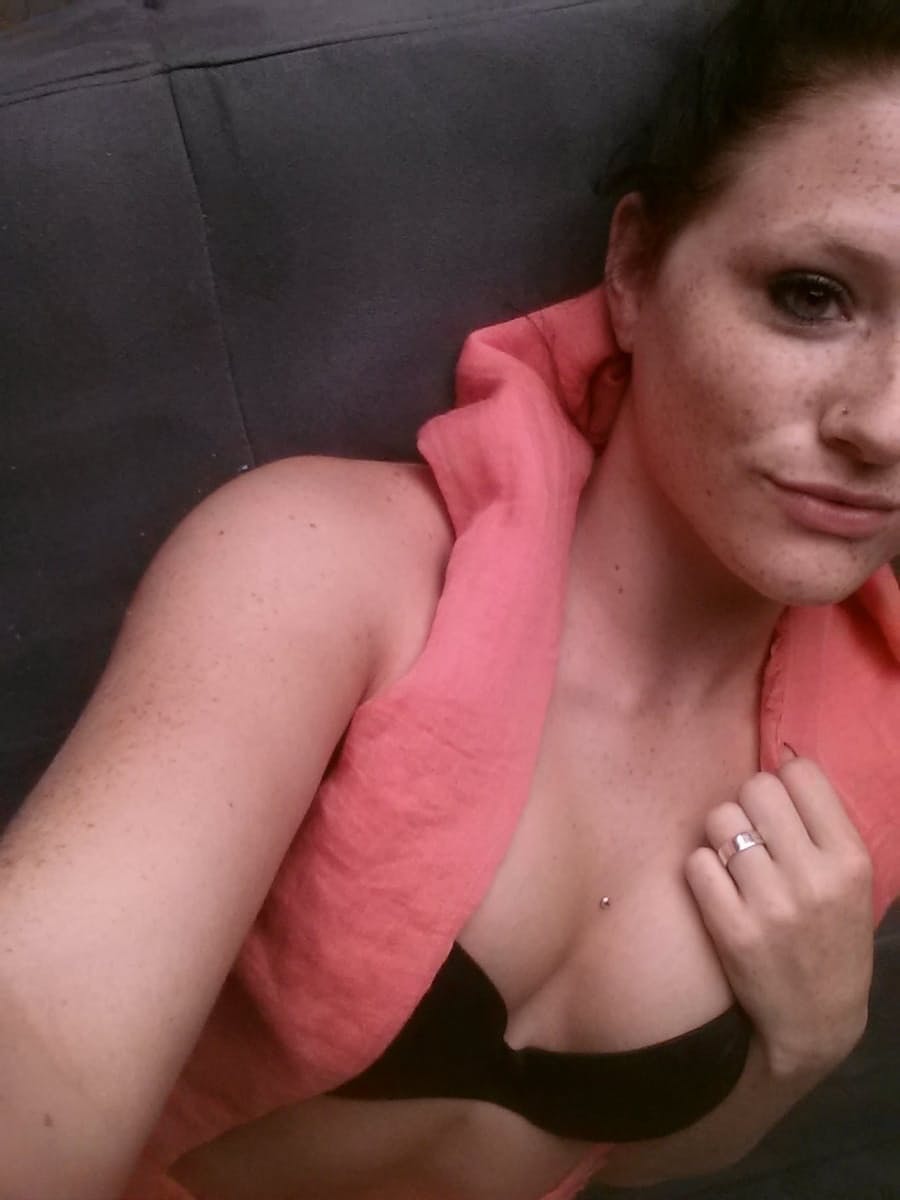 Selfies of amateur Freckles showing hot teen tits & sheer panties close up