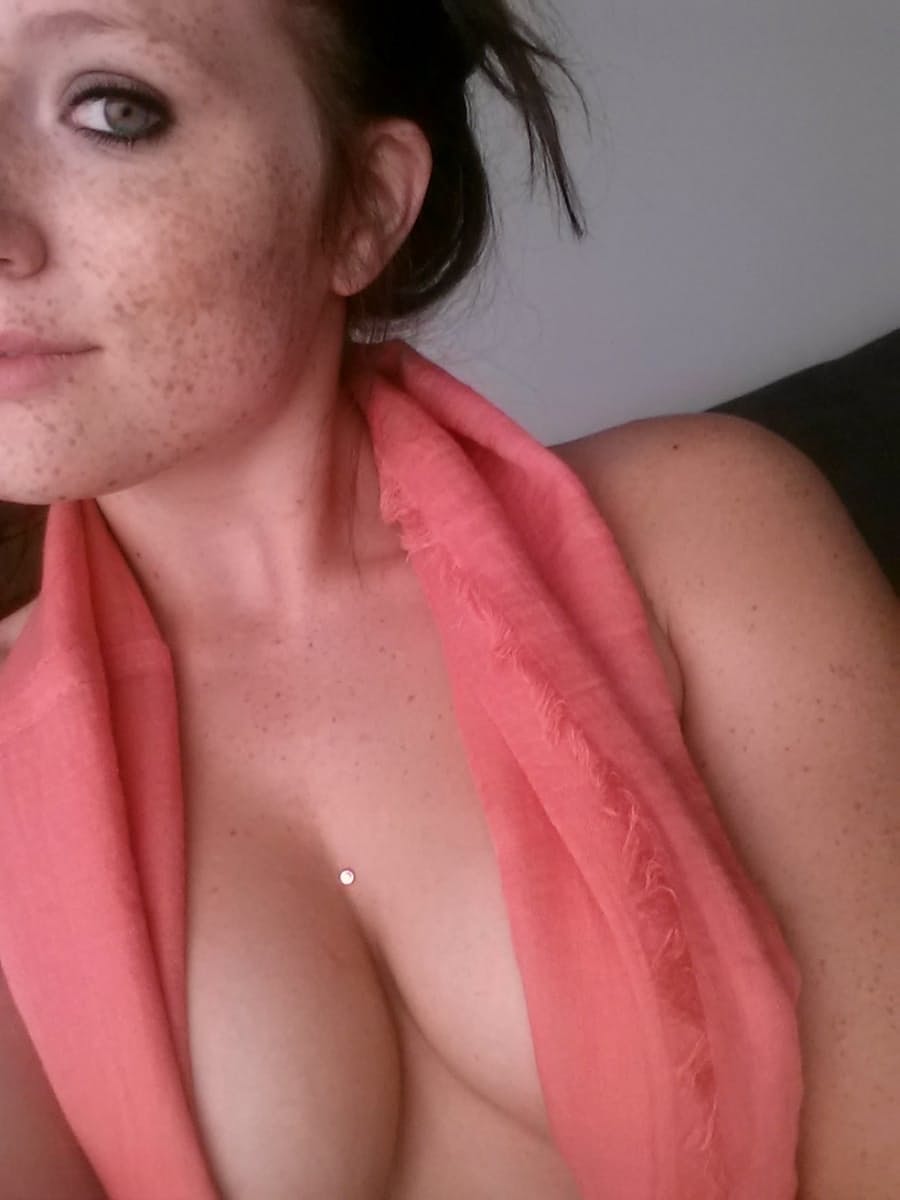 Selfies of amateur Freckles showing hot teen tits & sheer panties close up