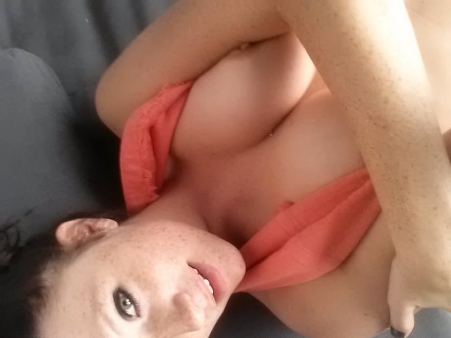 Selfies of amateur Freckles showing hot teen tits & sheer panties close up