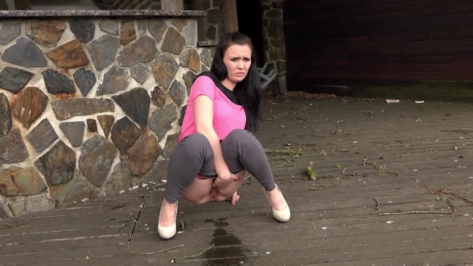Brunette AllyStyle drops her pants to take a piss in public