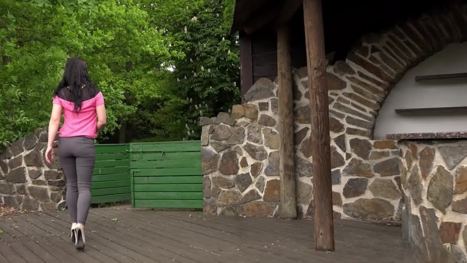 Brunette AllyStyle drops her pants to take a piss in public