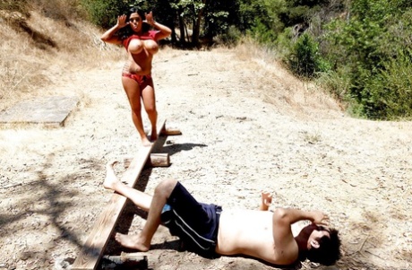 Busty babe Sienna West goes camping and scores a fat dick in her cunt