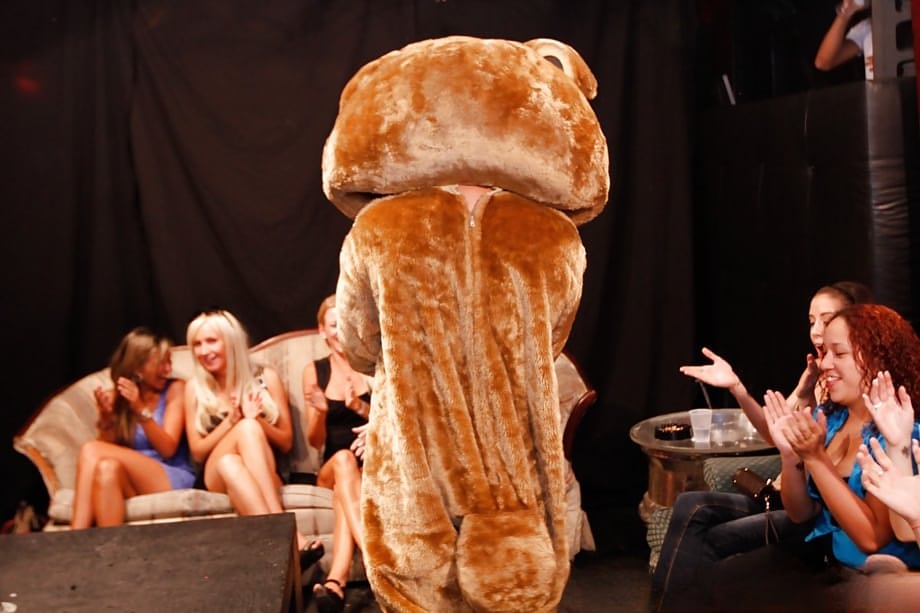 CFNM action with a dancing bear enjoying handjobs and blowjobs