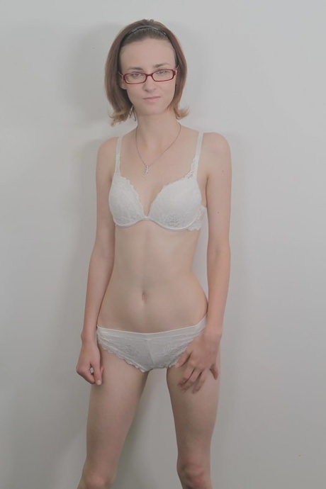 Skinny babe in sexy glasses Jay Taylor revealing her tiny tits