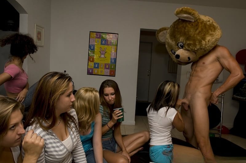 Asian chick gets nailed by a dancing bear on a wild coed party