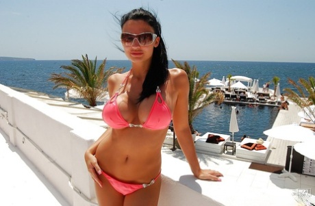 Fabulous Aletta Ocean poses outdoor on the beach in bikini