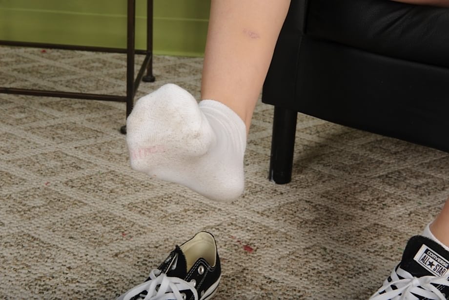 Little blonde slut Goldie Locc gets naked except for her cute socks