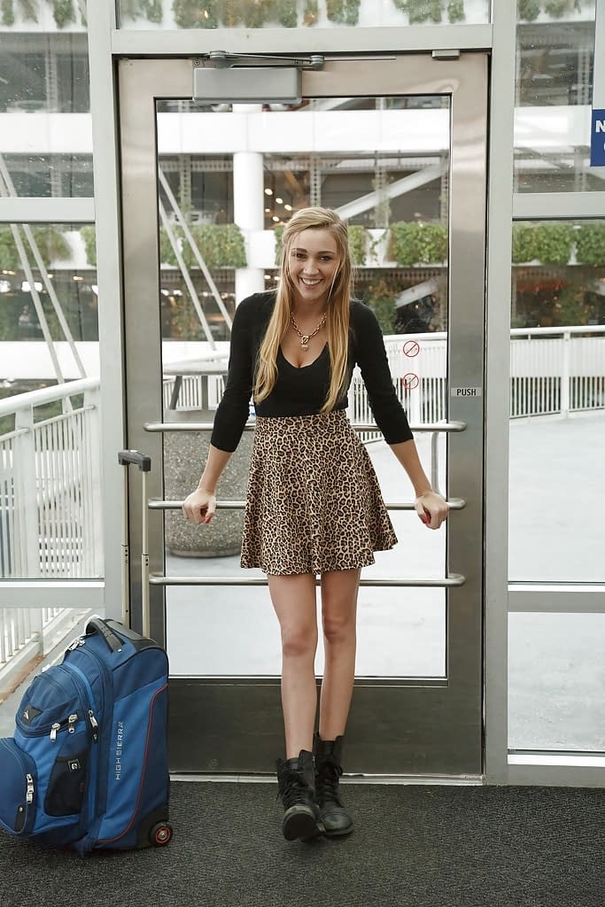 Pierced blonde whore Kendra Sunderland flashing her tits in public