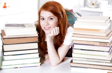 Redhead teen babe Dolly Little flashing white upskirt panties