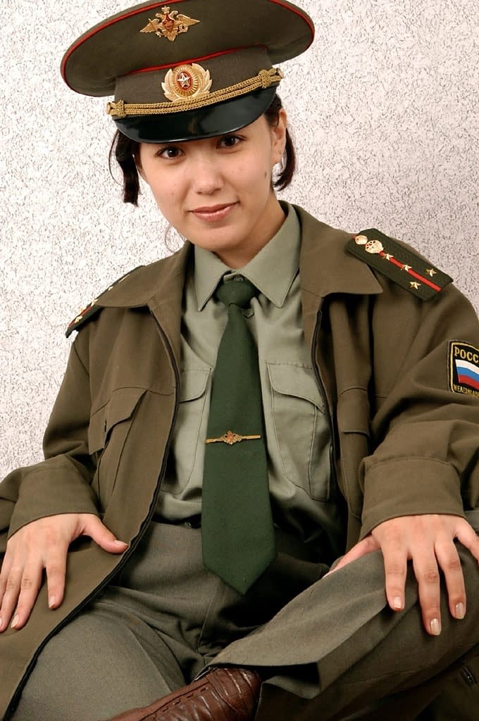 Korean amateur Elena stripping off military uniform to pose nude