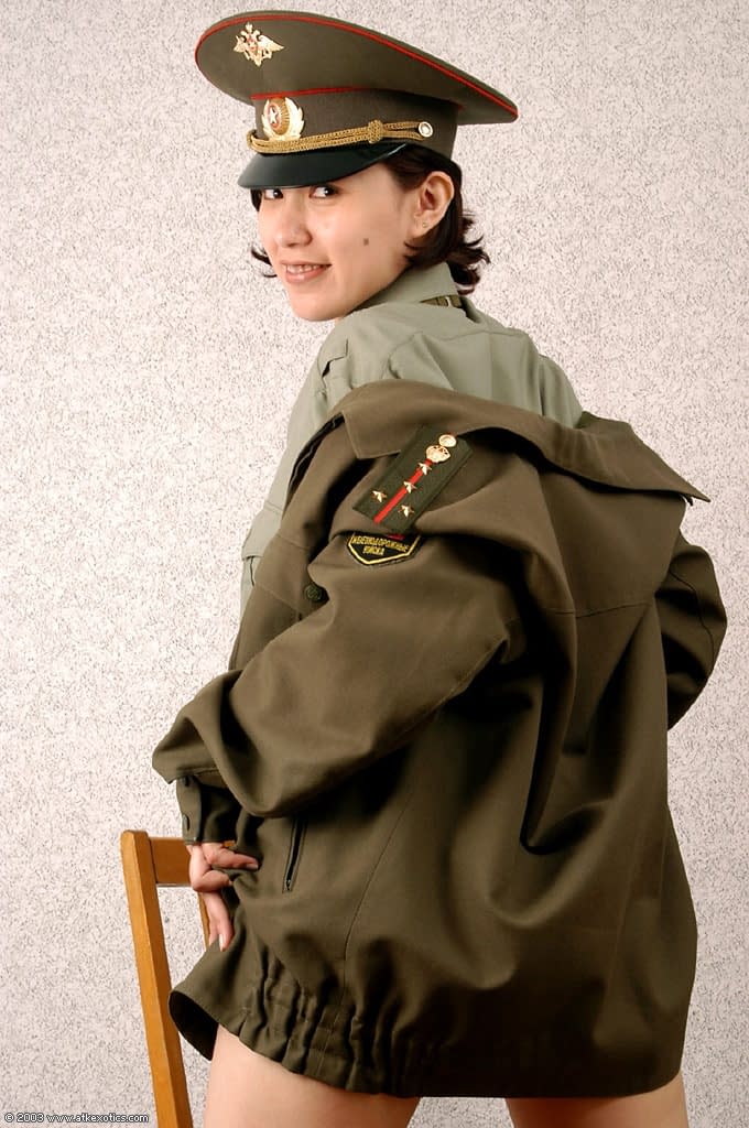 Korean amateur Elena stripping off military uniform to pose nude