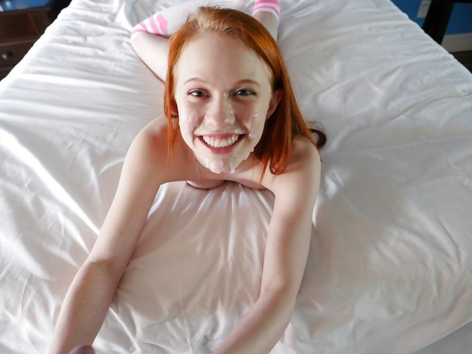 Barely legal redhead Dolly Little banging huge dick in over the knee socks