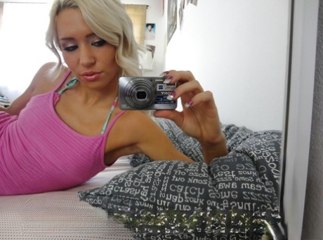 Tiny blonde teen Kacey Jordan taking naked self shots in mirror