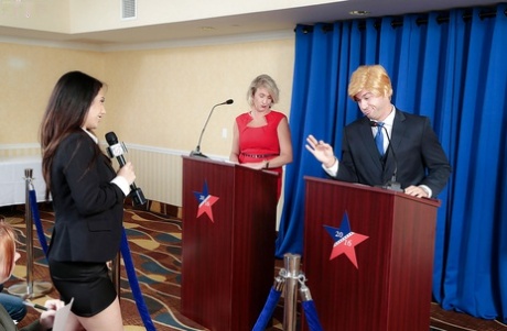 Top Asian pornstar Eva Lovia fucking a Donald Trump impersonator