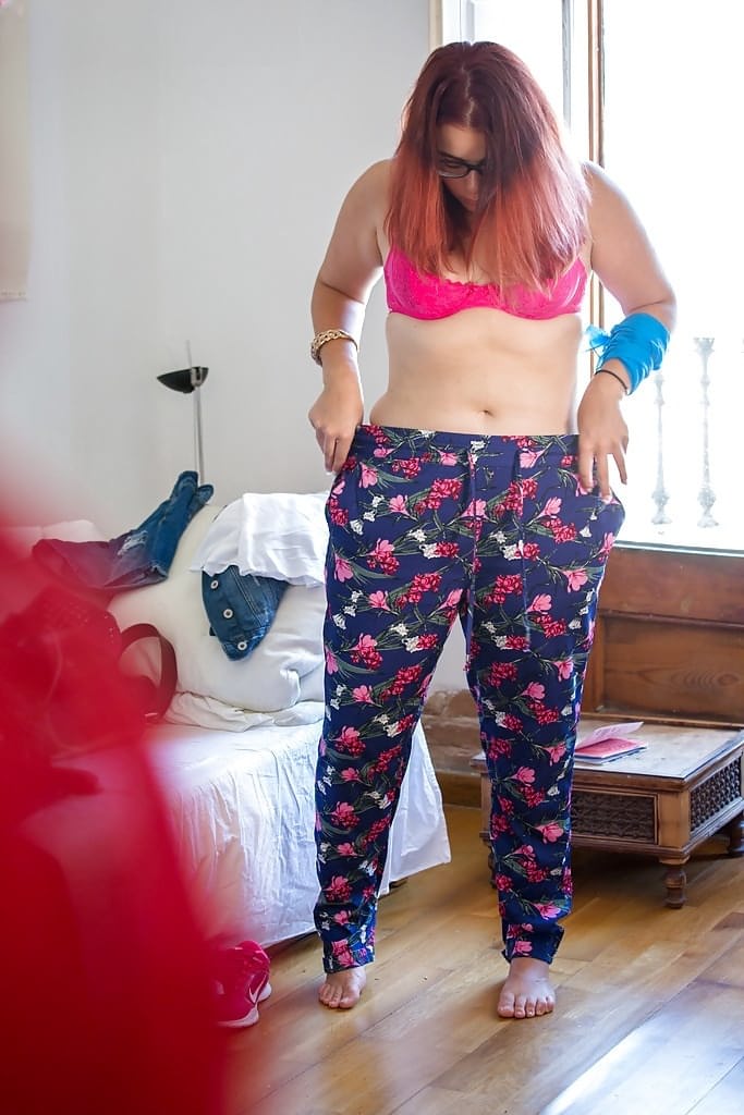 Overweight female Leticia caught on camera getting dressed by peeping tom