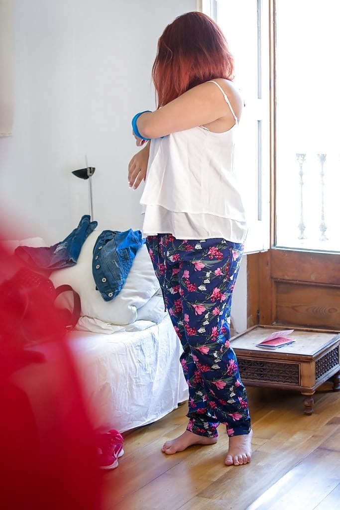Overweight female Leticia caught on camera getting dressed by peeping tom