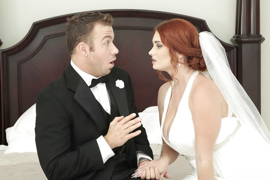 Plump redhead bride Lennox Luxe flashing upskirt panties to seduce best man