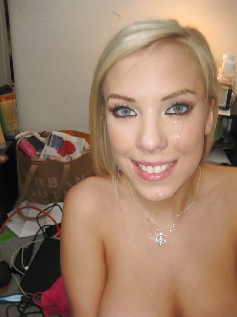 Blonde Britney Beth throats large dick in sloppy moans and enjoys sperm