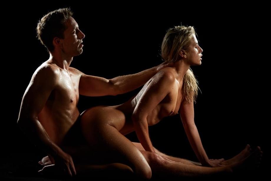 Blonde goddess in romantic scenes of sex with amazing partner
